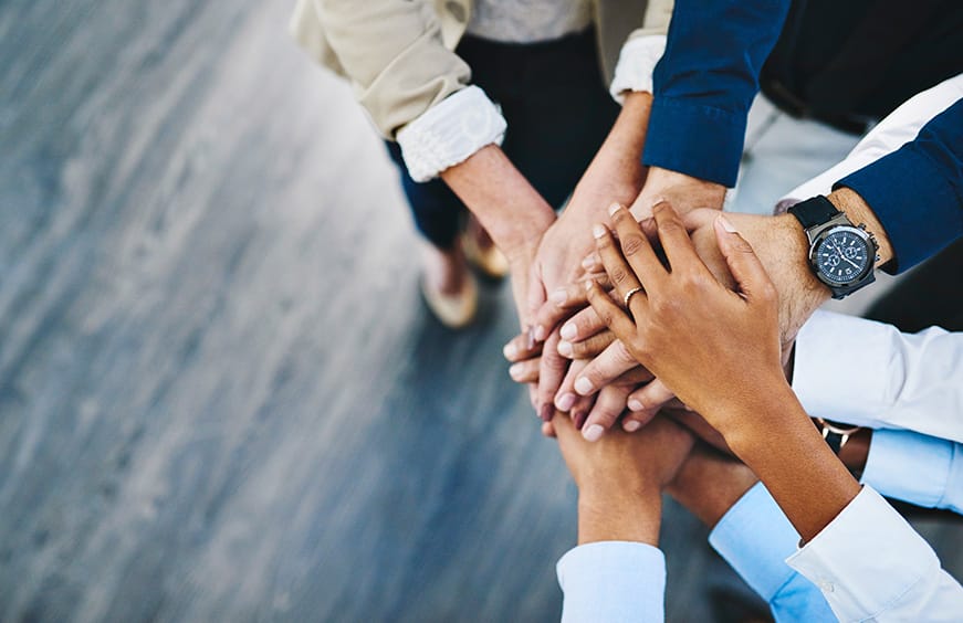 Team members holding hands