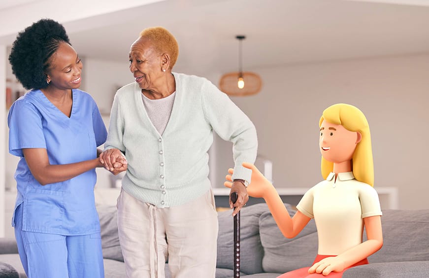 Elderly woman with care worker